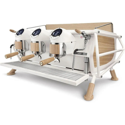 Sanremo Cafe Racer White/Wood 3 Group Espresso Machine Sanremo