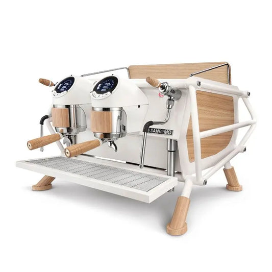 Sanremo Cafe Racer White/Wood 2 Group Espresso Machine Sanremo